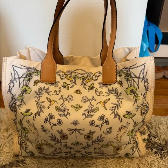 Tory Burch Ella Printed Tote Bag - Cream and Tan - Picture 3 of 9